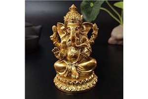 YODOOLTLY Goldfarbene Lord Ganesha Statuen, Hindu-Elefant-Gott-Statue, Kunstharz-Skulptur, indische Ganesha-Figur, handgefertigte Geschenkdekoration, Ornamente für Haus, Garten, Auto