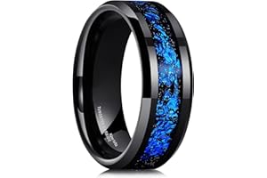 King Will Tungsten Carbide Wedding Band for Men - 8mm Black High Polished Wedding Band with Blue Green Sand Inlay for Everyday Wear Comfort Fit Men Size N to Z