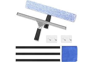 Zaxiva Limpiacristales Profesional 8 Piezas, Limpiador de Ventanas de Acero Inoxidable con Escobilla de Silicona & Paños de Microfibra, Kit de Limpieza de Ventanas con Gancho para Baño, Coche, Ventana