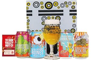 Beavertown British Breweries Craft Beer Gift Set (4 Cans) with Glass (Neck Oil, Gamma Ray, Bones & Lupuloid IPA) - Beer Gifts for Men, Beer Gift Set, Fathers Day