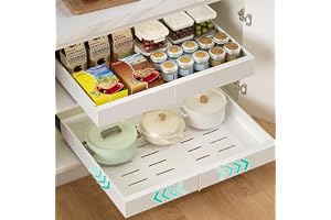 AROMUJOY 2 stycken teleskoplådor, utdragbara lådor, kök med lim, 32–52 cm justerbar bredd köksskåp, organisatör, kolstål lådo