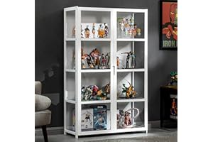 SKORDO Curio Cabinets With Glass Doors Glass Display Cabinet Curio Cabinet Display Cabinet Natural Bamboo Frame, Safe And Healthy, Double Door Design For Convenient Storage, Sealed Dustproof, Easy To Clean