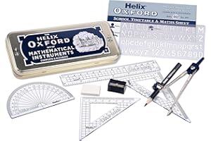 Helix Oxford Maths Set with Storage Tin - 10 Piece Maths Equipment Set