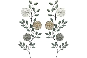 LESEOGYE 2 Pcs Metal Wall Art with Sunflower and Leaves, Garden Fence Art, 12.6in Metal Garden Ornaments for Indoor Outdoor Bedroom Living Room Porch Patio Kitchen(2D) (Green)