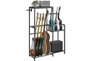 MAHANCRIS Soporte multiguitarra para guitarra, bajo, ukelele, para 5 instrumentos, soporte de amplificador con accesorios