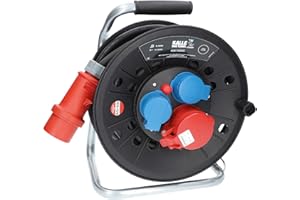 KALLE DAS KABEL Kabeltrommel RED Starkstrom mit 2 Schukosteckdosen und einer CEE 400V Steckdose H07RN-F 5G 2,5mm² 20 Meter für Handwerker Heimwerker Baustellen und dem Einsatz im Außenbereich