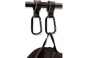 ‎BRUTE STRENGTH Brute Strength - Multifunktionshaken - Schwarz 2X - Kinderwagen Haken für Wickeltaschen - Klettverschluss - Kinderwagenhaken Taschenhaken, Anhänger für Kinderwagen, Karabinerhaken für Handtaschen