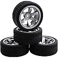Homeswitch 4PCS RC Wheat Pattern Tire&6 Spoke Wheel Rim replacement for RC1:10 On Road Car Silver