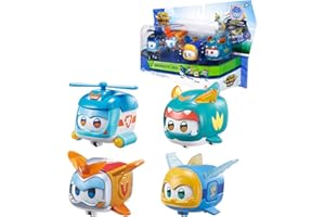 Super Wings Super Pet 4-pak Shine, Golden Boy, Jerome, Ellie, z możliwością przełączania wyrazu twarzy, z efektem błyskawicy, przenośna, zabawka dla dzieci w wieku 3, 4, 5, 6, 7, 8 lat, dla chłopców i