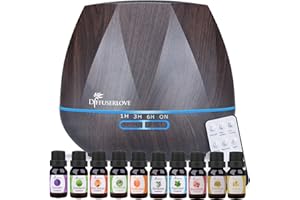Diffuserlove Luftbefeuchter 550ML Aroma Diffuser Fernbedienung Cool Mist Luftbefeuchter mit Wasserloser Automatischer Abschaltung, 7 Farbwechsel-LED-Leuchten für SPA Massage Yoga