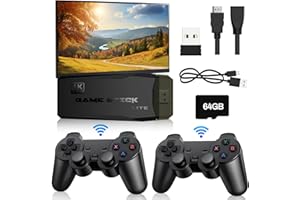 JOULLI Retro Konsole Plug and Play Game Stick TV Spielkonsole mit 2 Gamecontroller, Drahtlosen Videospielkonsole Unterstützt 15000+ Spielen, 12 Emulatoren, 4K HDMI-Ausgang, Anpassbare Tasten