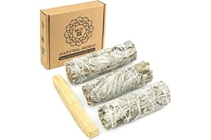 MUT22 3 Salvia Bianca e 1 Palo Santo Sacra da Bruciare - Erba di Purificazione e Armonia, Salvia Apiana 100% Naturale, Ideale per la Pulizia Spirituale e i Rituali Energetici