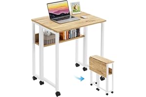 GreenForest Małe Składane Biurko na Kółkach ze Schowkiem, Pojedynczy Składany Stolik Komputerowy 80 cm do Małych Stanowisk Pracy, Latwy Montaż, Beżowy.