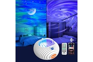 Jirmerp Proyector Estrellas, Doble Efecto Lámpara Proyector Bebe Aurora Boreal y la Vía Láctea Luz Nocturna con Bocina Bluetooth Control Remoto y Temporizador Regalo para Adultos y Niños