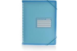 OFFICE BOX Carpeta A5 de 20 Fundas con Espiral Colorline - Tapas Rígidas con laterales reforzados en tela para mayor resistencia (Azul Claro)