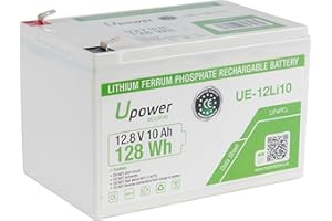 MASTER U-POWER Batería de Litio LiFePO4 de 12V 10Ah, Ciclo profundo 3000 al 100% / 12.8V 128Wh