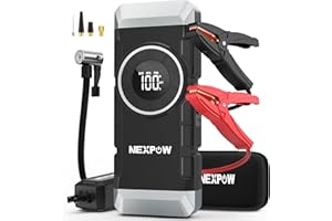 NEXPOW Booster Batterie Voiture with Gonfleur Pneus Voiture, 150 Psi 2000 A, 12V Booster Batterie pour Les Moteurs Jusqu'à 10 litres, Compresseur à Air Portatif avec Lampe De Poche LED