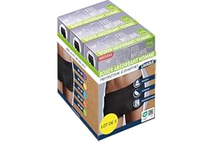 Feel Natural Pack 3 Boxer Anti Fuite Homme Protection et Confort Lavable - Taille XXL - Protection Urinaire Homme - Boxer Absorbant Confortable et Discret - Conçu pour Les Fuites Urinaires Adultes