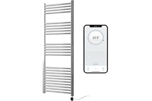 Greened House Chrome Electric Smart WiFi Controlled Heated Towel Rail 500mm W x 1400mm H Flat 7 Day Programmable Timer App Compatibility