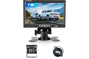 VECHTEL Telecamera Retromarcia 7 Pollici HD Monitor Telecamera di Retromarcia, IP69 Impermeabile IR Visione Notturna Telecamera Posteriore Per Camion, Autobus, Furgoni, Camper, Pickup, 15M Cavo