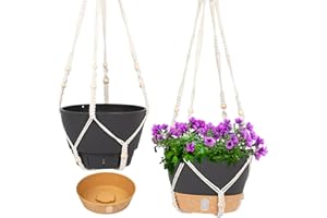 QCQHDU 2 Pack Macrame Plant Hanger Hanging Planters Set,20cm Indoor Outdoor Hanging Plant Pot Basket,Hanging Flower Pot with Drainage Hole with for Garden Home(Grey)……