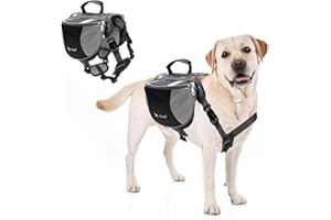 PETCUTE Sac à Dos pour Chiens avec de Grandes Poches,Respirant Sacoche de Harnais pour Chien avec Confortable Poignée,Réfléchissant Sacoche de Selle Sac à Dos pour Chien Moyens & Grands