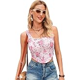 mikuchiku Women's Floral Corset Tank Top, Printed, Sleeveless Crop Top
