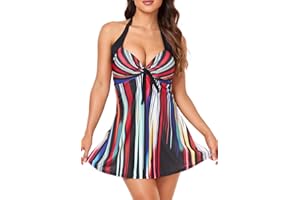OAMENXI Swimming Costume for Women Plus Size Ladies Swimsuit One Piece Swim Dress Tummy Control Swimwear with Boyshort