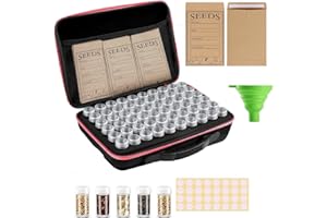 Rigute 60 Slots Seed Storage Box, Seed Organiser, Seed Storage Organiser with Labels Stickers and Funnel for Herb Seeds, Vegetable Seeds, Drop-Resistant, Sun Protection