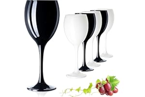 PLATINUX Set di 6 bicchieri da vino in vetro nero e bianco, 130 ml (massimo 320 ml)