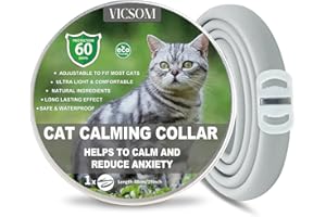 VICSOM Collares Calmantes para Gatos, Collar Calmante para Gatos, Feromonas para Gatos Seguro Natural, Regulable Impermeable Feromona Calmante para Gatos Pequeños, Medianos y Grandes 18.8In Gris