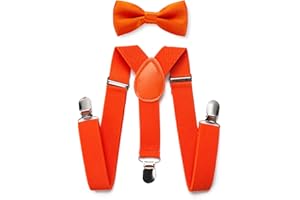 RSXING Kids Braces Bow Tie Set-Toddler Adjustable Suspenders Bowtie Elastic Band with Clip-on Y-Shape Suspender set Boys The Classic Bow Tie Braces for Wedding, Formal Events
