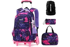 VOICI ET VOILA Regali Scolastici 4 Sets Zaino Ruote per Bambini Elementare Scuola Ragazza Trolley Borsa Viaggio Zainetti per Bambini Cartella Scuola Ragazzi 30x20x42cm