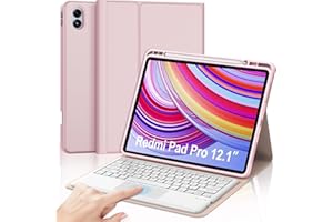 JADEMALL Coque Clavier avec Trackpad pour Redmi Pad Pro 12.1 Pouces 2024, AZERTY Français Clavier Bluetooth Magnétique Détachable avec Touchpad pour Tablette Xiaomi Redmi Pad Pro 12.1", Rose