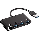 Amazon Basics - Adattatore a 3 porte USB 3.0 con porta gigabit ethernet, 3 USB A + 1 RJ45, Nero