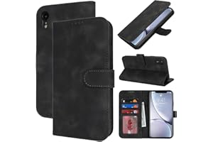 Zouzt Hülle für iPhone XR 6,1-Zoll, Stoßfestes PU Leder Handyhülle Lederhülle Klapphülle mit Kartenhalter und Standfunktion Flip Leather Wallet Phone Cover (Vintage Schwarz)