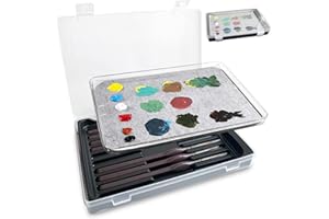 KREAPA Wet Palette - Paleta para pintura acrílica, soportes para pinceles y paletas de pintura acrílica seca, 50 papeles especiales y 2 esponjas grises, paleta de pigmentos modelo de pintura