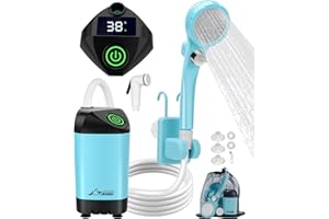 WADEO Kit Douche de Camping, Pompe de Douche Électrique Rechargeable, Pommeau de Douche avec Affichage Intelligent de Température et Pression d'eau Réglable