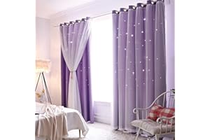iyoimono Set of 2 Curtains Stars Girls Blackout Voile Curtains with Eyelets Purple Curtains Colour Gradient Opaque for Children's Room Bedroom Living Room 243 x 132 cm (H x W)