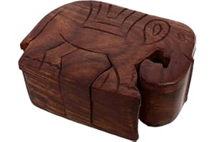 THE Unltd India Wooden Game Puzzle Box, Handmade 3D Brain Teaser Stacking Game Made Wood and Polished, Elephant Shaped Mystery Box Toy for vacation, Home Decor (Brown)