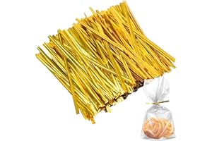 UILYNIU 1600 Piezas Metálico Lazos de Torcedura, Precintos Metálicos Giro Lazos, Alambre Metálico Giro Lazos, Corbatas Metálicas Alambre para Bolsas Chuches, Bolsa de Pan, Bolsa de Papel Celofan (Oro)