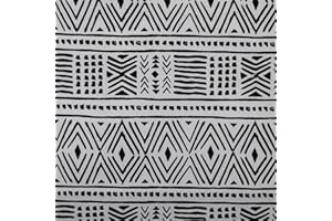 Kt KILOtela - Tela Loneta Estampada, Decoración, Tapizar, Cojines, Manteles, Bolsos, Manualidades, 100 cm Largo x 280 cm Ancho, Geométrico Étnico, Negro, Blanco ─ 1 Metro