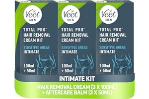 Veet Men Intimate Hair Removal Kit, with Aftercare Balm, Sensitive, 100 ml + 50 ml (Pack of 3), 1 Spatula, No Risk of Cuts, 7 Days of Smoothness, Dermatologically Tested (Packaging may vary)