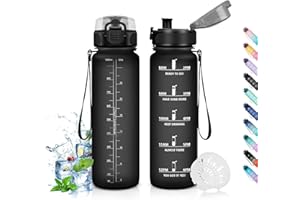 HoneyHolly Gourde Sport, 1000ml Étanche & Réutilisable, Bouteille, Motivation avec Filtre Gourde, Bouteille d'eau, Gourdes pour Gym, Adulte, École, Bureau, Yoga, Camping