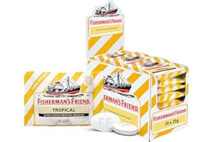 ‎FISHERMAN'S FRIEND Fisherman’s Friend Tropical, 24er Vorratsbox, Exklusive Sorte: Ananas, Melone, Guave Geschmack, zuckerfrei, vegan, Bonbons für frischen Atem, 24x25g