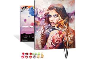 Bougimal Peinture par numéro Kit pour Adultes, Femme et Renard, Toile Infroissable, Pigment Acryliques et 3 pinceaux, 40x50CM(avec Cadre)