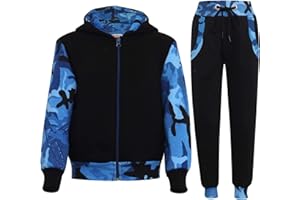 A2Z 4 Kids Girls Boys Tracksuit Plain Camouflage Contrast Fleece Hooded Top With Bottom Joggers Jogging Suit Sweatpants Sports Activewear Outfit Set For Kids New Age 2-13 Year