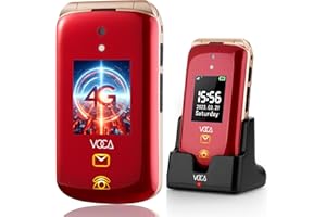 VOCA Big Button Flip Phone for Elderly, Dual Screen, Unlocked 4G LTE, Loud Volume, SOS Button, Hearing Aid Compatibility, Charging Dock, Predictive Text, V543 (Red)