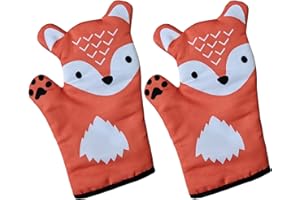 BAMINX Ofenhandschuhe Fuchs Design Hitzebeständige Ofenhandschuhe Baumwolle Handschuhe für Küche Backen Kochen Grillen, 1 Paar lustige Ofenhandschuhe