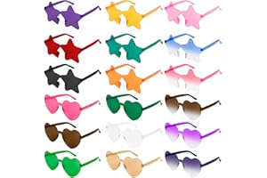 ACENTOR 18 Paia Occhiali Festa Stella Cuore,Occhiali da Hippie Senza Montatura,Occhiali Colorati Festa per Adulti e Bambini,Occhiali da Festa Divertenti per Matrimonio Compleanno Addii al Celibato Carnevale